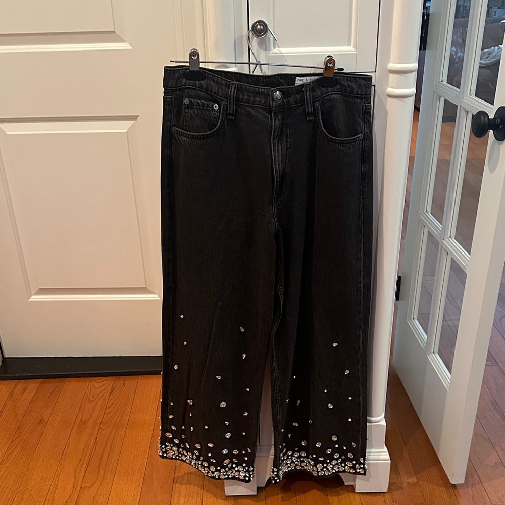 rag & bone Black Embellished Cropped Jeans
